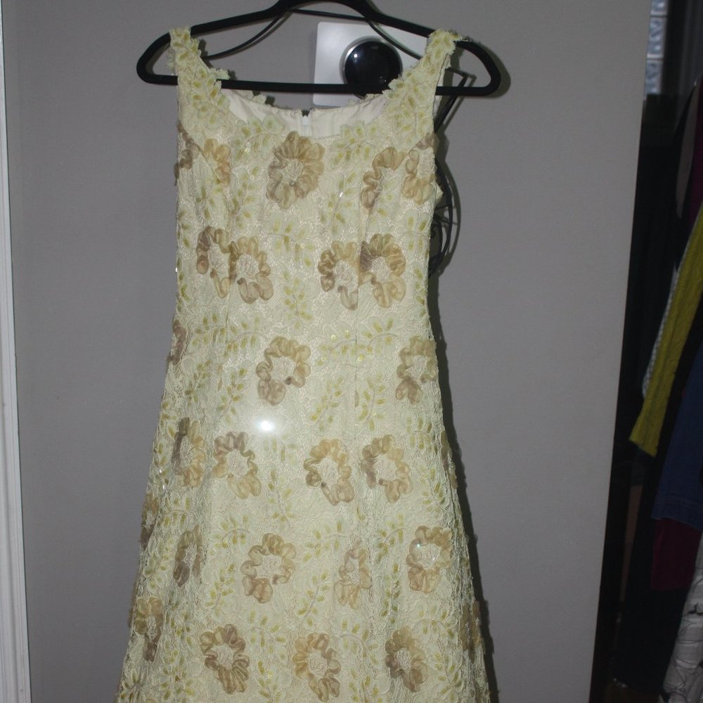 Vintage Pale Yellow Sequin Mira Couture Dress